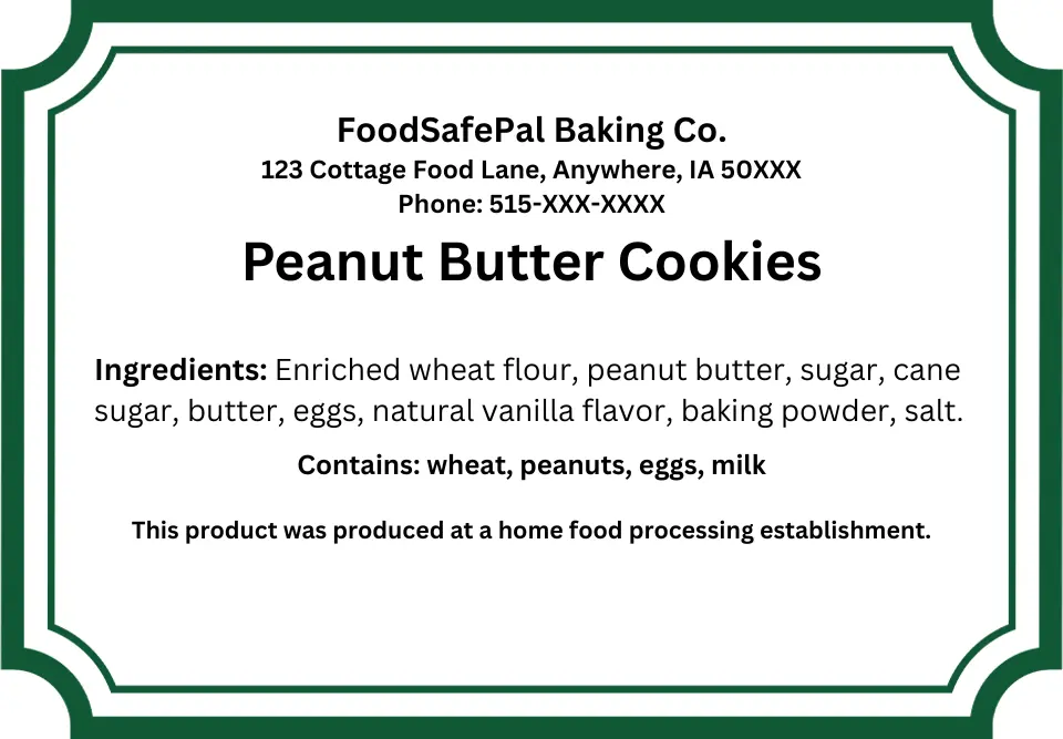Iowa home food processing establishment (HFPE) sample label