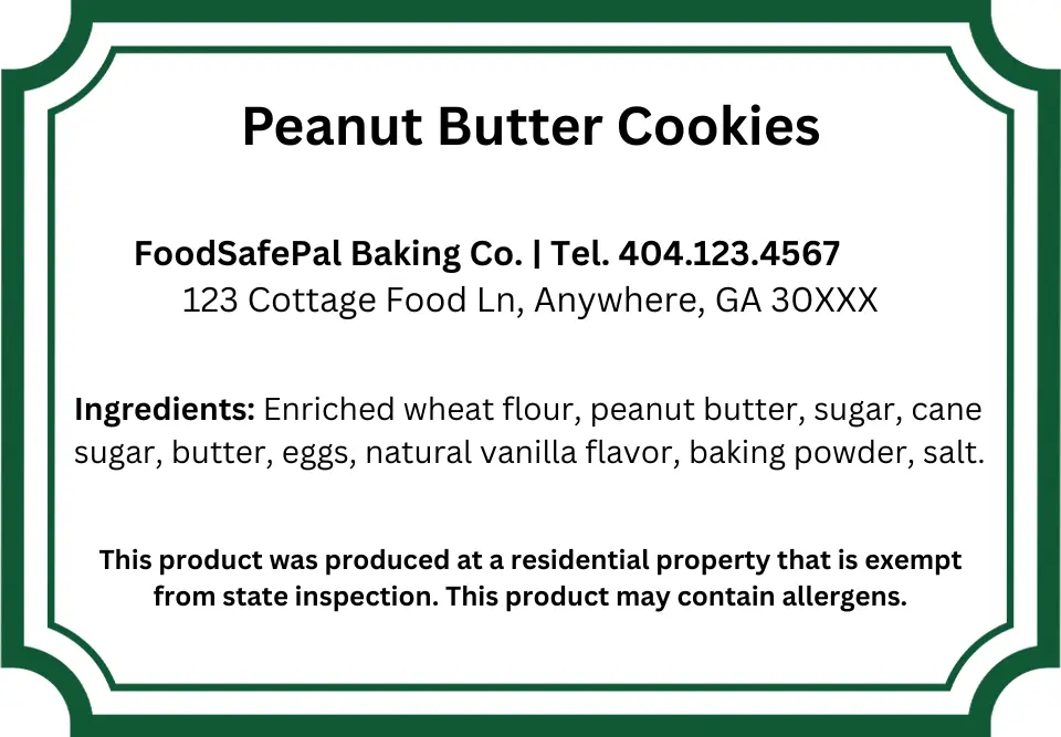 Georgia cottage food law sample label