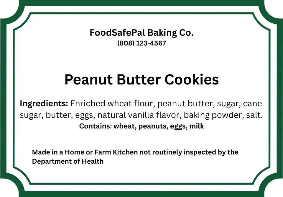 Hawaii cottage food law sample label