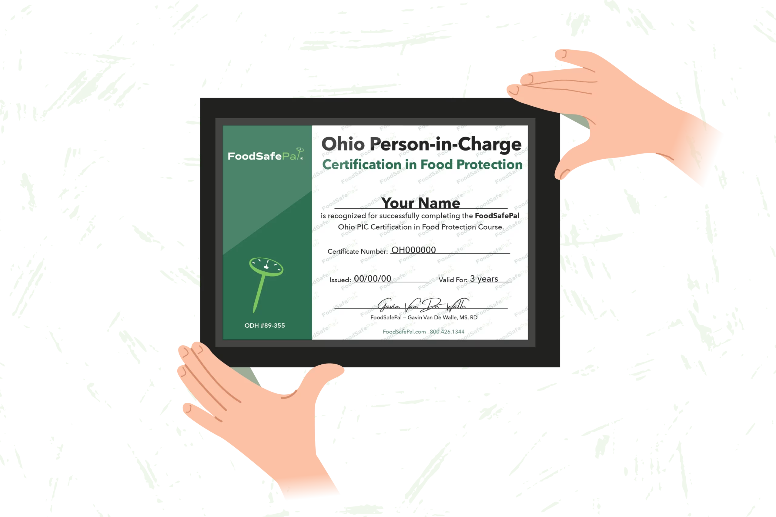 Framed FoodSafePal Food Handler Certificate of Training, ANAB-accredited