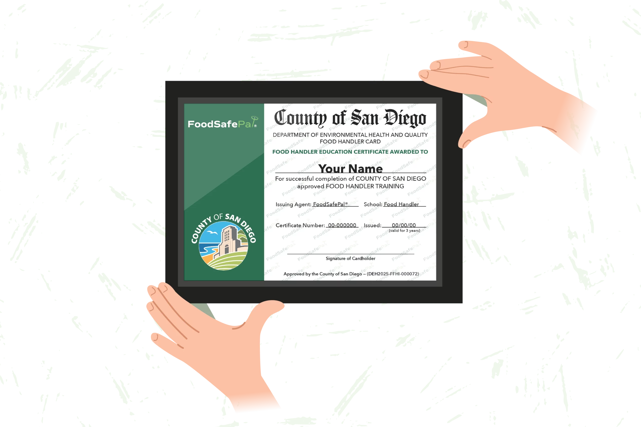 Framed FoodSafePal Food Handler Certificate of Training, ANAB-accredited