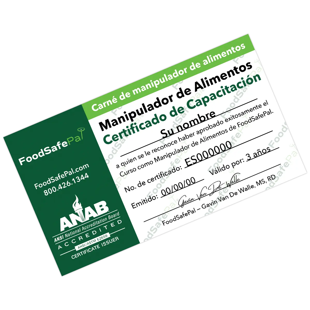 FoodSafePal Food Handler Card en Espanol