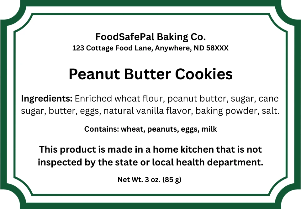North Dakota Cottage Food Law Label