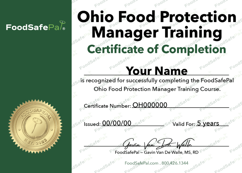 Ohio Food Protection Manager Training Certificate