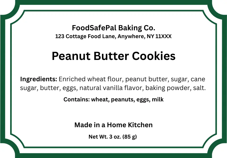 New York cottage food sample label