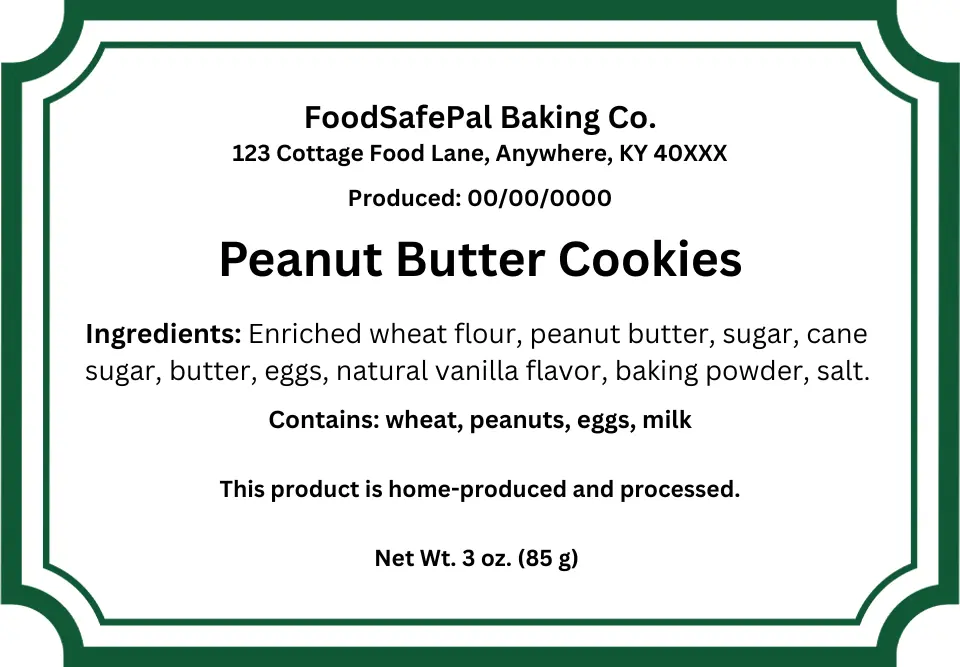 Kentucky cottage food sample label