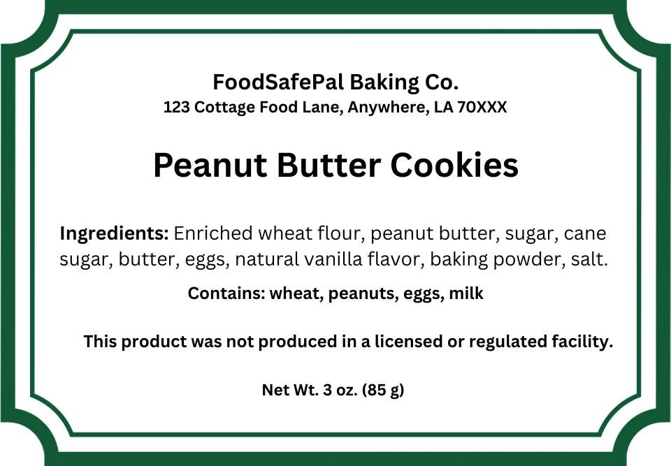 Louisiana cottage food sample label