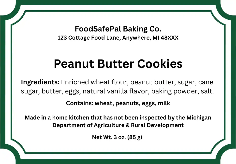 Michigan cottage food sample label