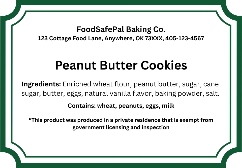 Oklahoma cottage food sample label