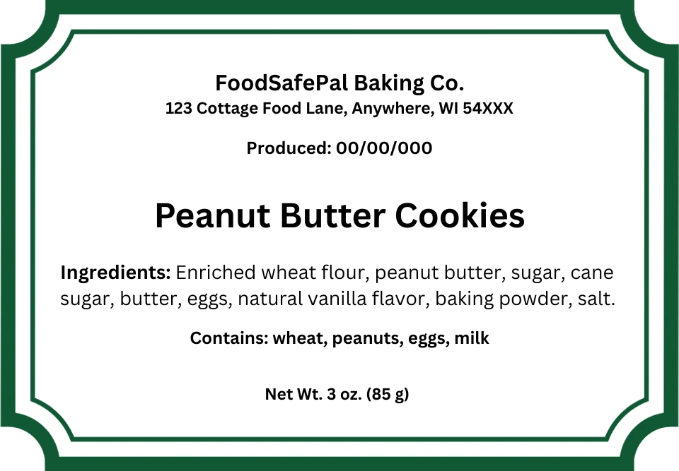 Wisconsin cottage food label sample