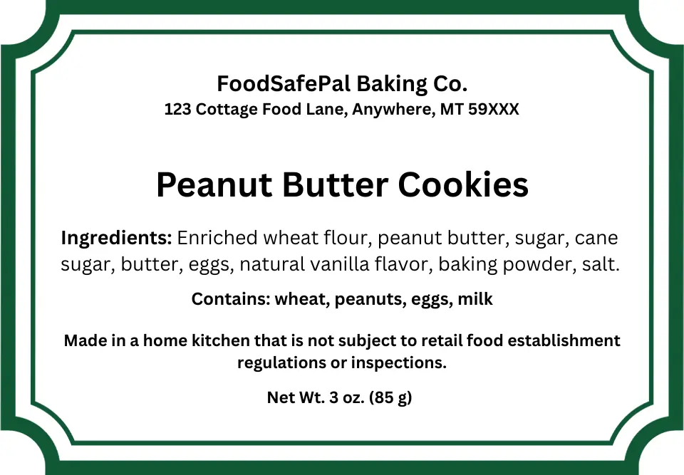 Montana cottage food sample label