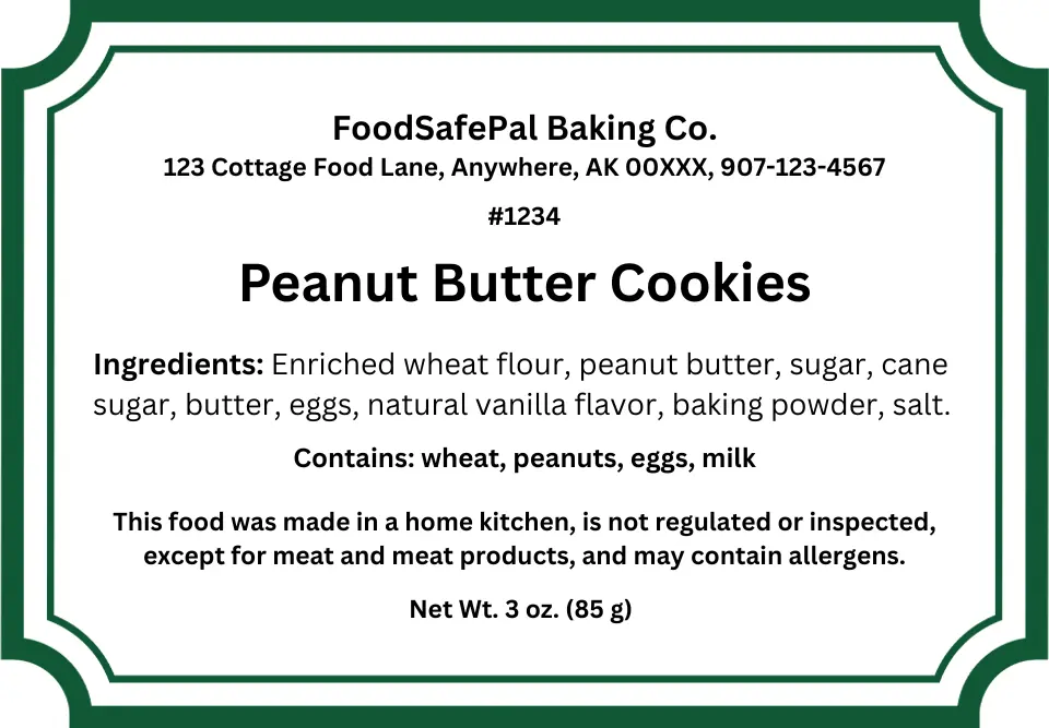 Alaska cottage food label sample