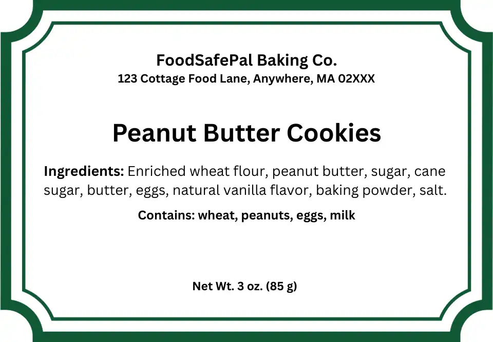 Massachusetts cottage food law sample label