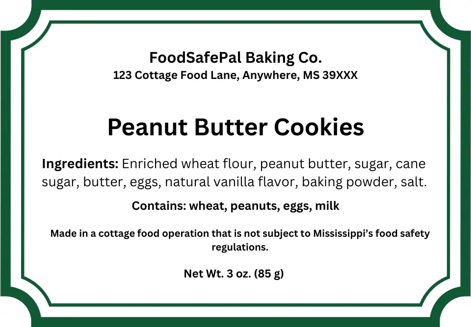 Mississippi cottage food law label sample