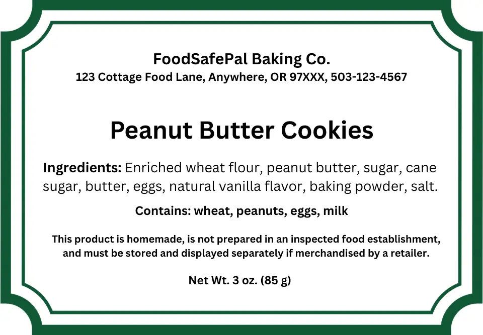 Oregon cottage food label sample