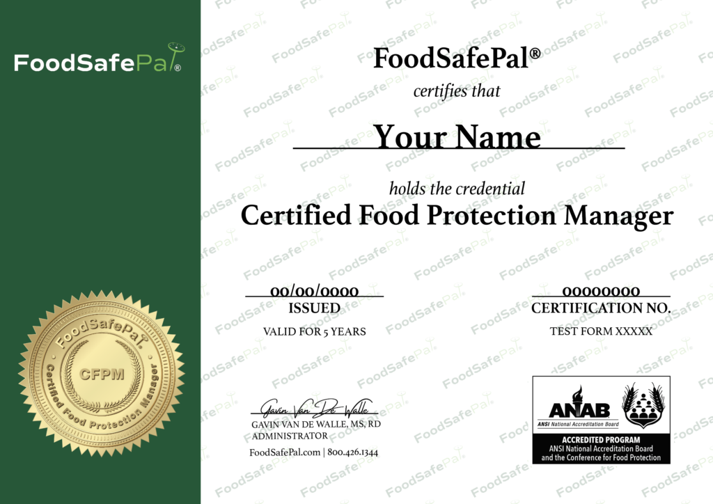 FoodSafePal Food Manager Certification Certificate